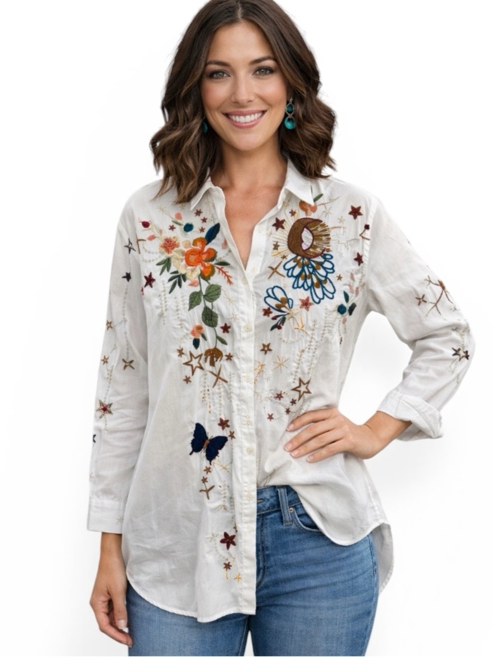 Johnny Was heavily embroidered “Celestial Papillon” Shirt NWT